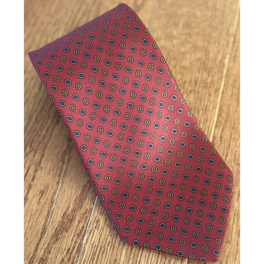 Brooks Brothers 346 Red Silk Tie Geometric Pattern Designer Necktie Mens